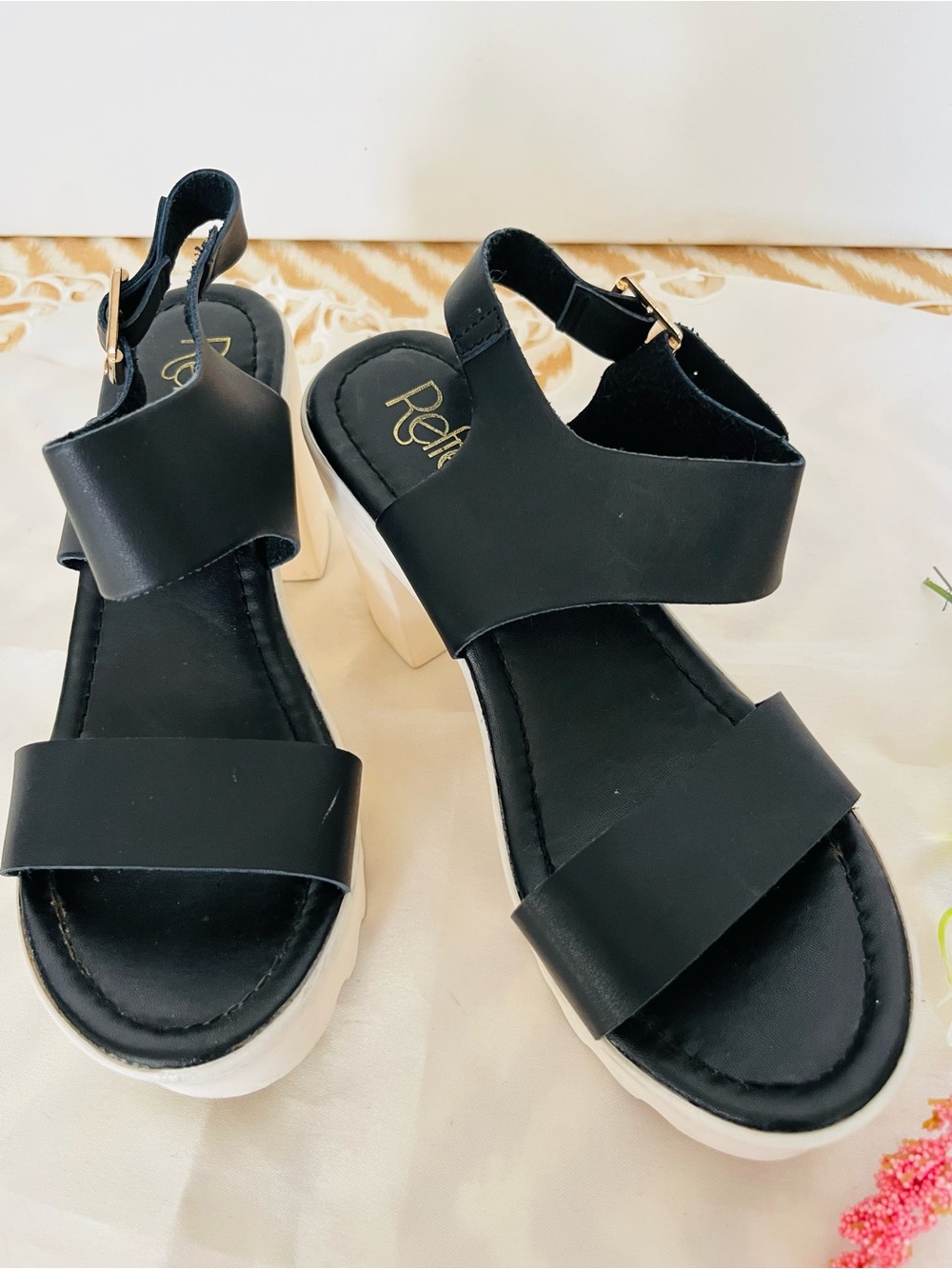 Refresh Black Platform Sandals with White Sole